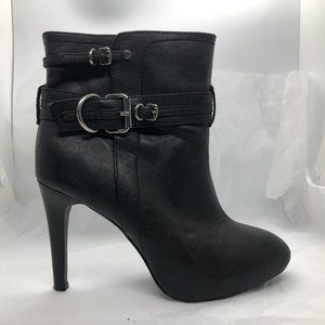Colin Stuart Black High Heel Vegan Booties w/ Buckle Detail Size 8